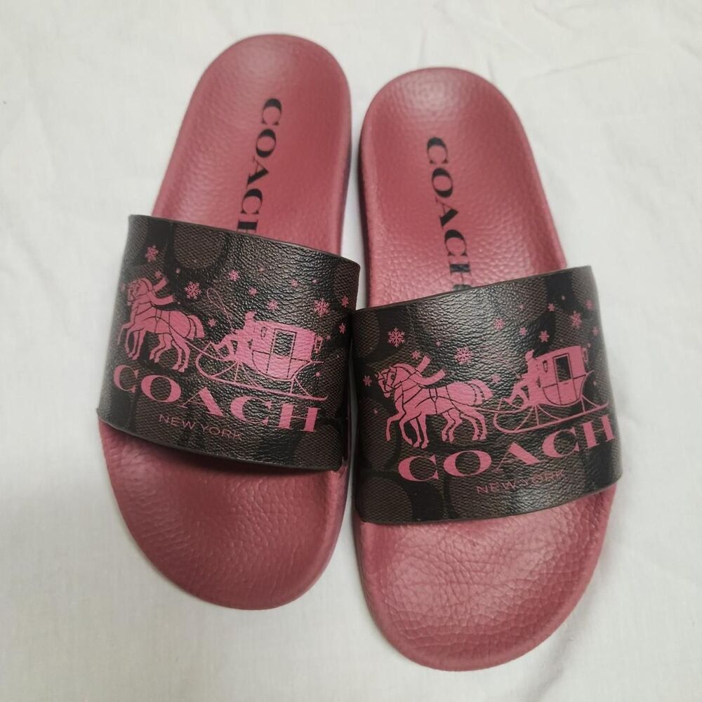 Coach Women's Red and Pink Slides